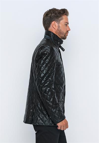 Basics And More Basics&More Men's Quilted Detailed Black Leather Jacket - E1630