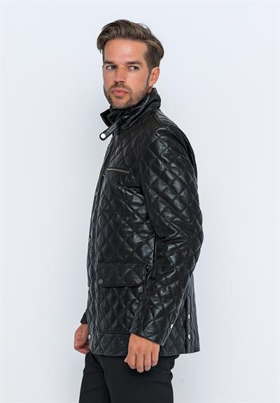 Basics And More Basics&More Men's Quilted Detailed Black Leather Jacket - E1630