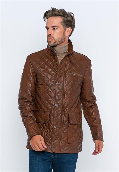 Basics And More Basics&More Men's Quilted Detailed Chestnut Leather Jacket - E1630