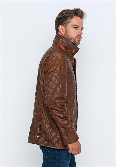 Basics And More Basics&More Men's Quilted Detailed Chestnut Leather Jacket - E1630
