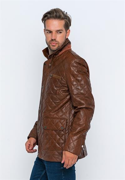 Basics And More Basics&More Men's Quilted Detailed Chestnut Leather Jacket - E1630