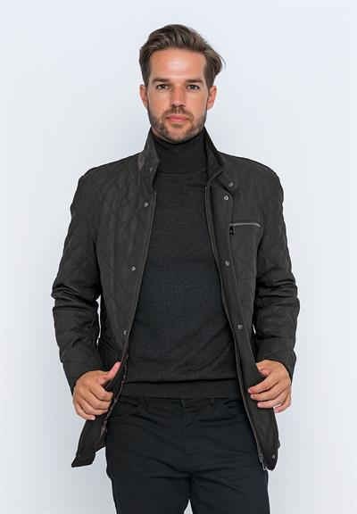 Basics And More Basics&More Men's Quilted Detailed Coffee Taffeta Leather Jacket - E1630