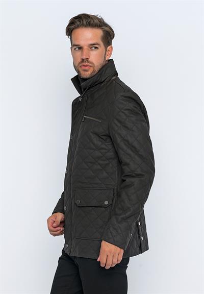 Basics And More Basics&More Men's Quilted Detailed Coffee Taffeta Leather Jacket - E1630