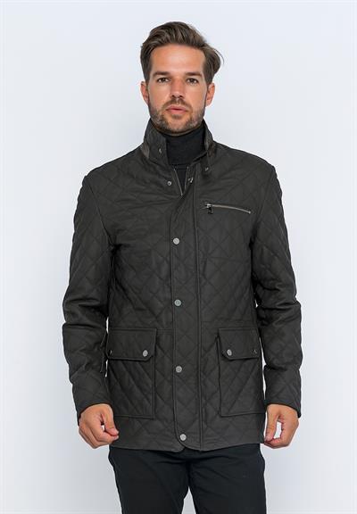 basics and more Basics&More Men's Quilted Detailed Coffee Taffeta Leather Jacket - E1630