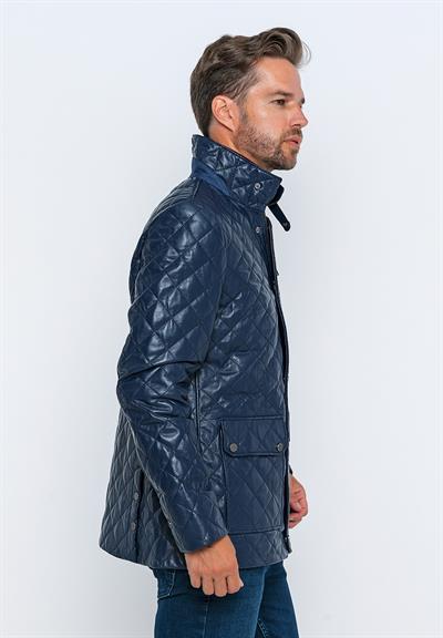 Basics And More Basics&More Men's Quilted Detailed Dark Blue Leather Jacket - E1630