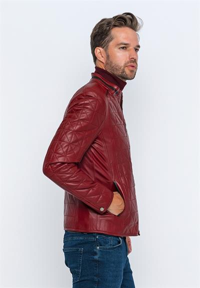 Basics And More Basics&More Men's Quilted Detailed Plum Leather Jacket - E02