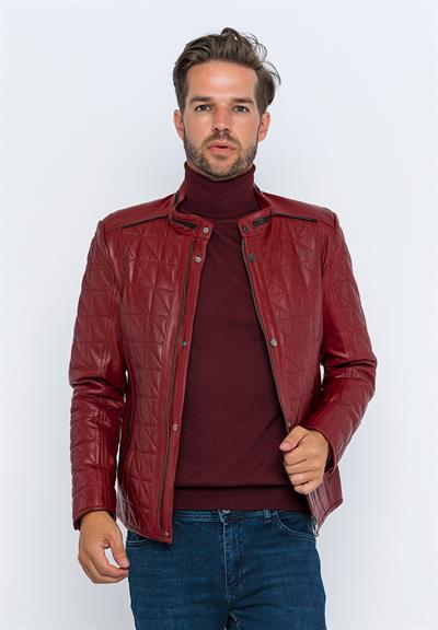 Basics And More Basics&More Men's Quilted Detailed Plum Leather Jacket - E02