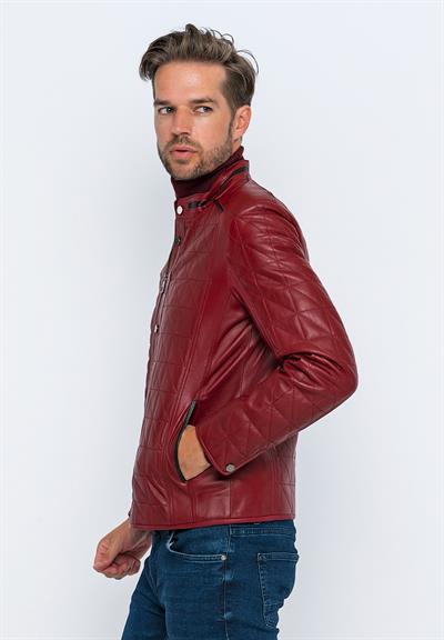 Basics And More Basics&More Men's Quilted Detailed Plum Leather Jacket - E02