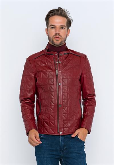 basics and more Basics&More Men's Quilted Detailed Plum Leather Jacket - E02