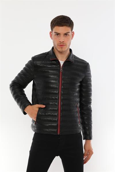Basics And More Basics&More Men Stand Up Collar Black Leather Jacket - UZ01