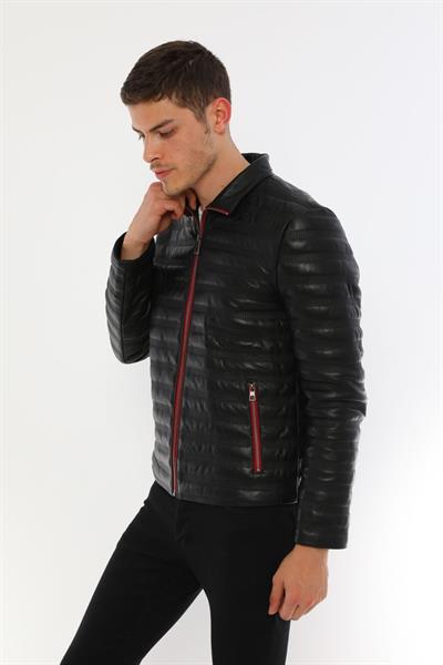 Basics And More Basics&More Men Stand Up Collar Black Leather Jacket - UZ01