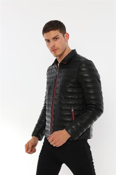 Basics And More Basics&More Men Stand Up Collar Black Leather Jacket - UZ01