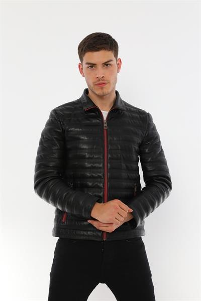 basics and more Basics&More Men Stand Up Collar Black Leather Jacket - UZ01