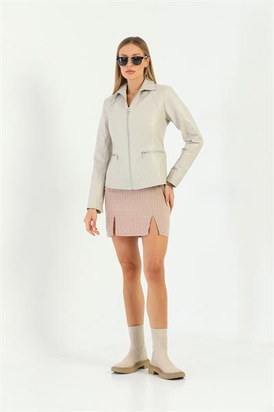 Basics And More Basics&More Women Beige Leather Jacket - Maya