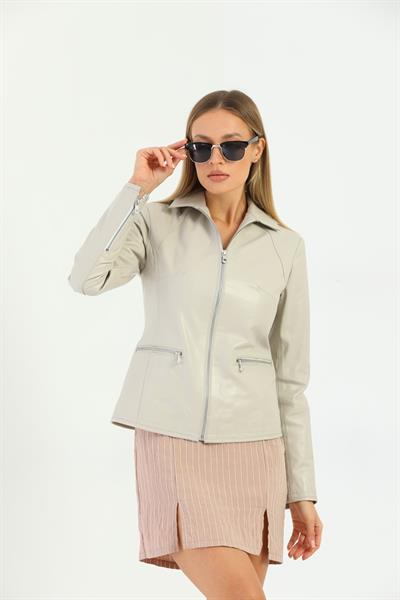 Basics And More Basics&More Women Beige Leather Jacket - Maya