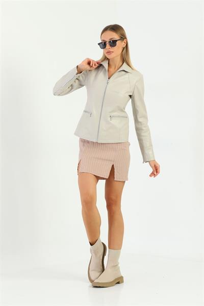 Basics And More Basics&More Women Beige Leather Jacket - Maya