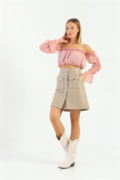 Basics And More Basics&More Women Beige Leather Skirt With Pockets - SK06