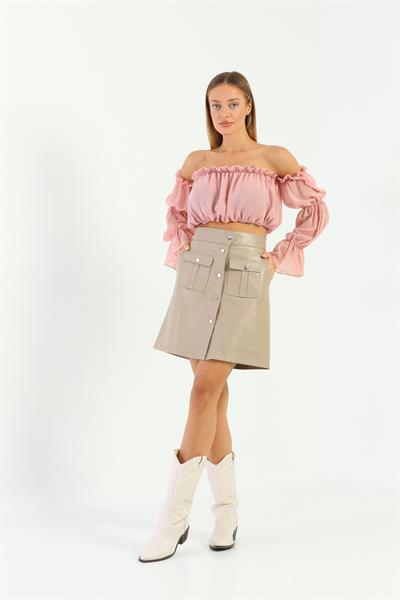 Basics And More Basics&More Women Beige Leather Skirt With Pockets - SK06