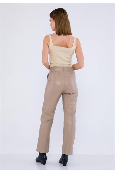 Basics And More Basics&More Women Beige Leather Trousers With Side Pockets - P03