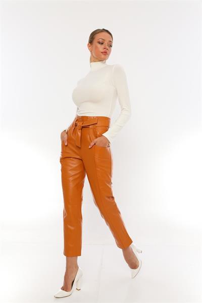 Basics And More Basics&More Women Belted Camel Leather Trousers - P01