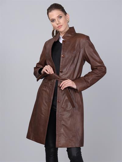 Basics And More Basics&More Women Belted Chestnut Leather Jacket - B3034