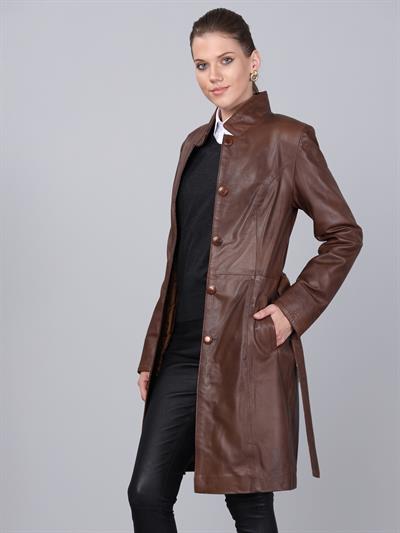 Basics And More Basics&More Women Belted Chestnut Leather Jacket - B3034