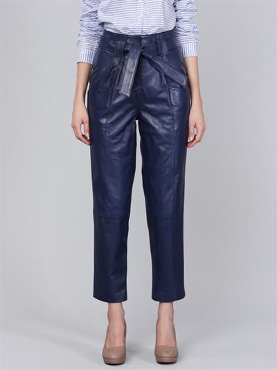 Basics And More Basics&More Women Belted Dark Blue Leather Trousers - P01