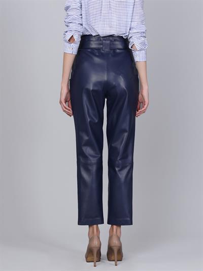 Basics And More Basics&More Women Belted Dark Blue Leather Trousers - P01