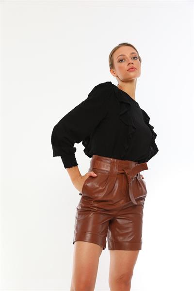 Basics And More Basics&More Women Belted Hazelnut Leather Shorts - S01