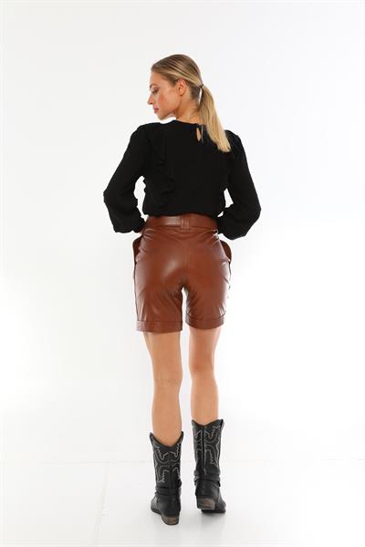 Basics And More Basics&More Women Belted Hazelnut Leather Shorts - S01