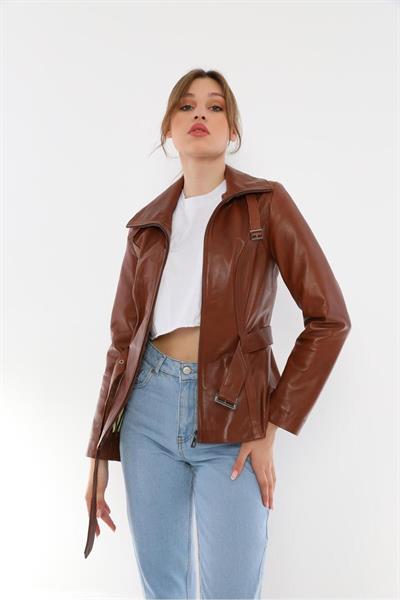Basics And More Basics&More Women Belted Kestana Leather Jacket - AZRA