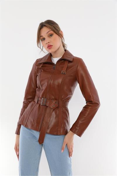 Basics And More Basics&More Women Belted Kestana Leather Jacket - AZRA