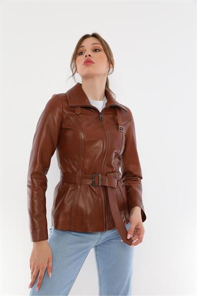Basics And More Basics&More Women Belted Kestana Leather Jacket - AZRA
