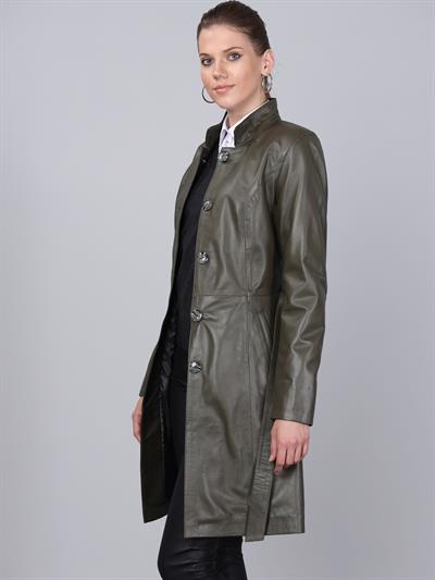 Basics And More Basics&More Women Belted Khaki Leather Jacket - B3034