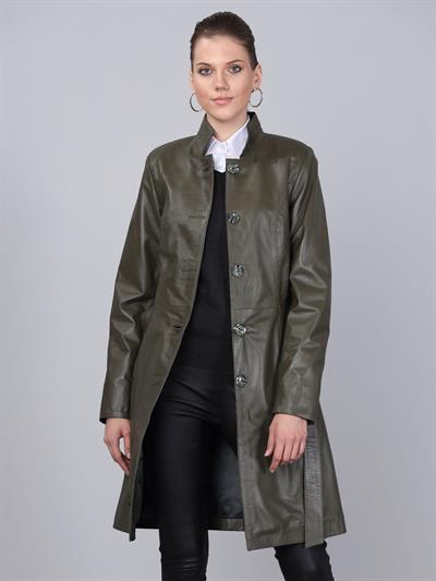 basics and more Basics&More Women Belted Khaki Leather Jacket - B3034