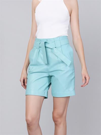 Basics And More Basics&More Women Belted Mint Leather Shorts - S01
