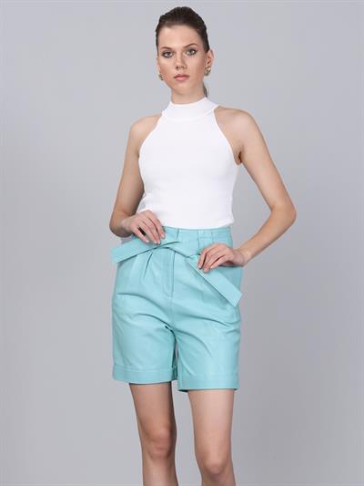Basics And More Basics&More Women Belted Mint Leather Shorts - S01