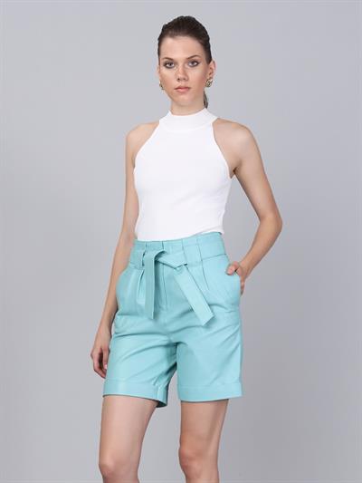Basics And More Basics&More Women Belted Mint Leather Shorts - S01