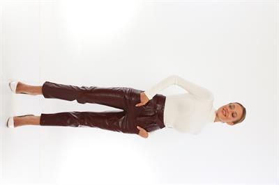 Basics And More Basics&More Women Belted Plum Leather Trousers - P01