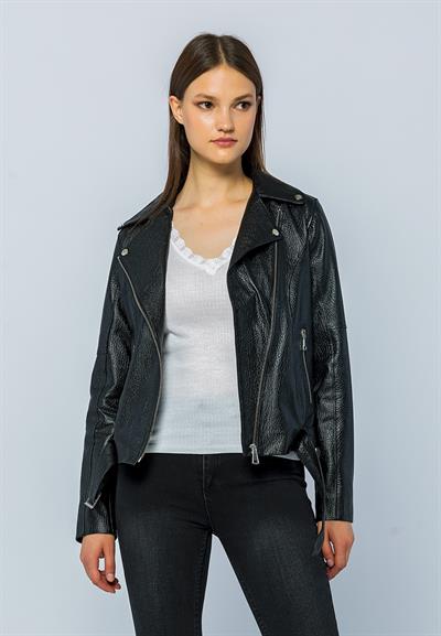 Basics And More Basics&More Women Biker Black Jumbo Leather Jacket - BM01J