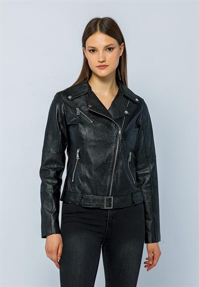 basics and more Basics&More Women Biker Black Jumbo Leather Jacket - BM01J