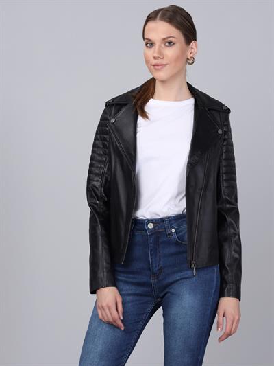 Basics And More Basics&More Women Biker Black Leather Jacket - BM02