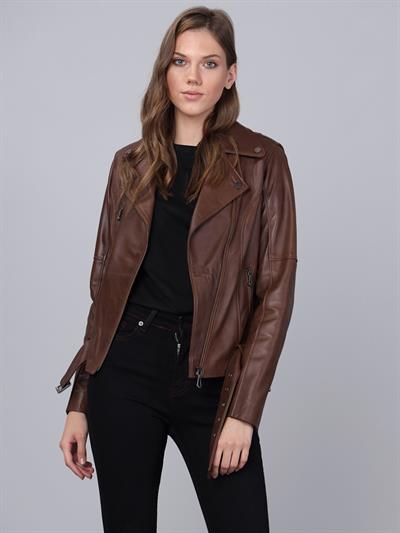 Basics And More Basics&More Women Biker Brown Leather Jacket - BM01