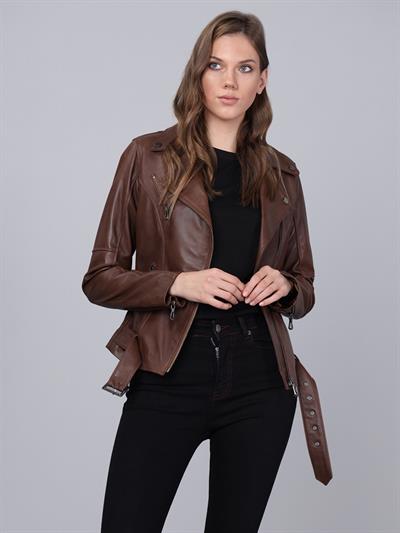 Basics And More Basics&More Women Biker Brown Leather Jacket - BM01