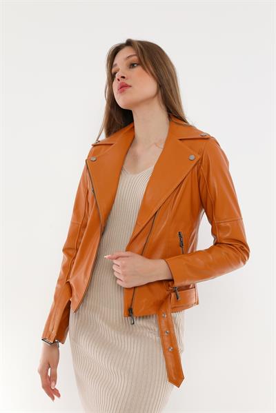 Basics And More Basics&More Women Biker Camel Leather Jacket - BM01