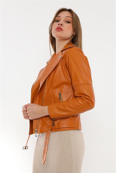 Basics And More Basics&More Women Biker Camel Leather Jacket - BM01