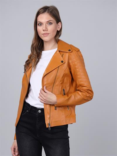 Basics And More Basics&More Women Biker Camel Leather Jacket - BM02