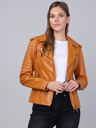 Basics And More Basics&More Women Biker Camel Leather Jacket - BM02