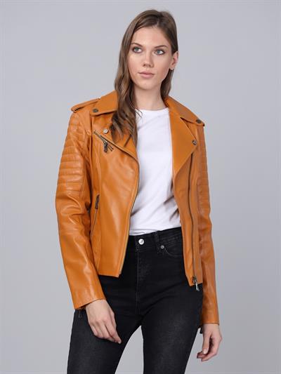 Basics And More Basics&More Women Biker Camel Leather Jacket - BM02