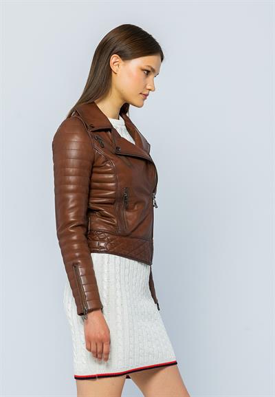 Basics And More Basics&More Women Biker Chestnut Leather Jacket - DIESEL
